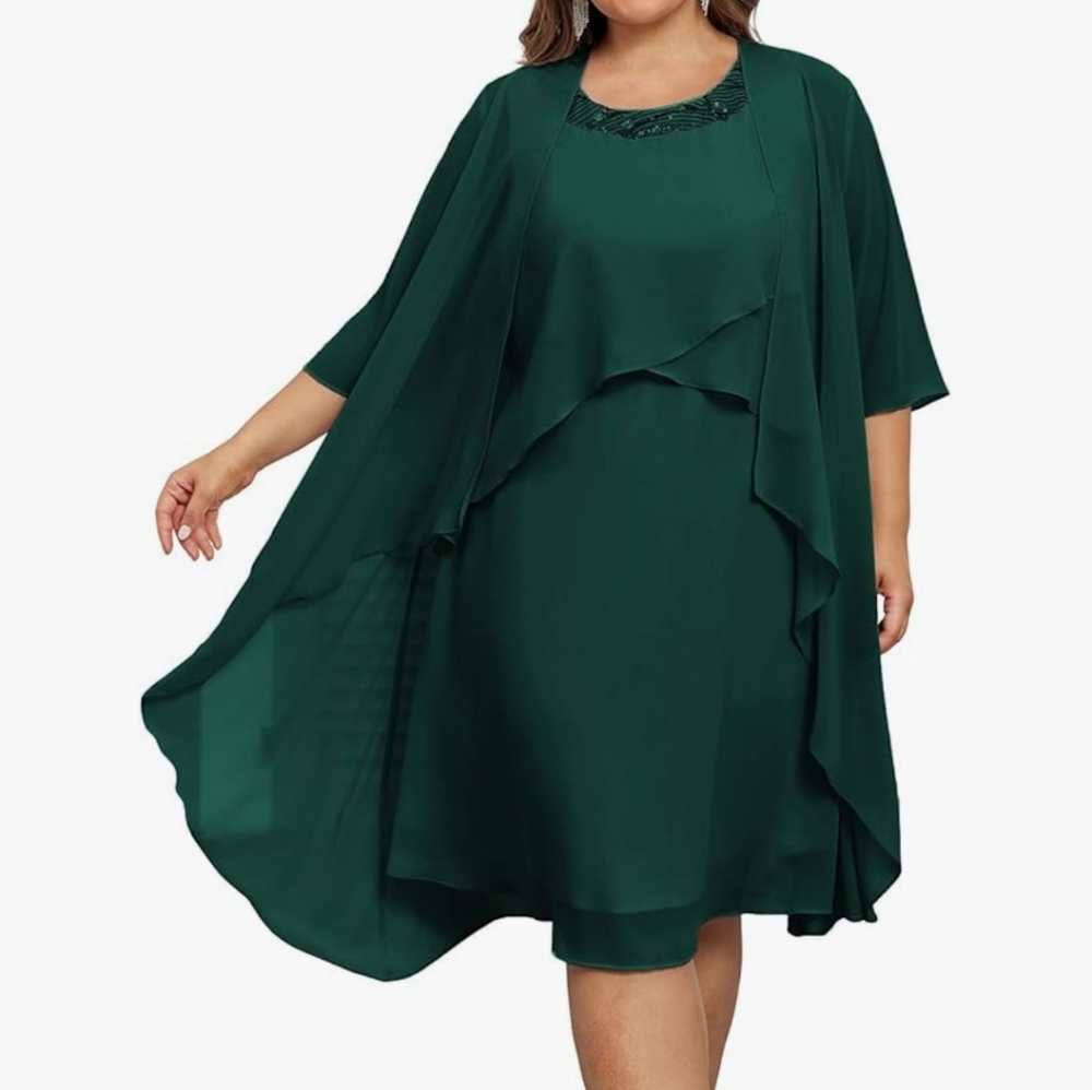 Green Wrap Dress with Ruffled Flutter Sleeves